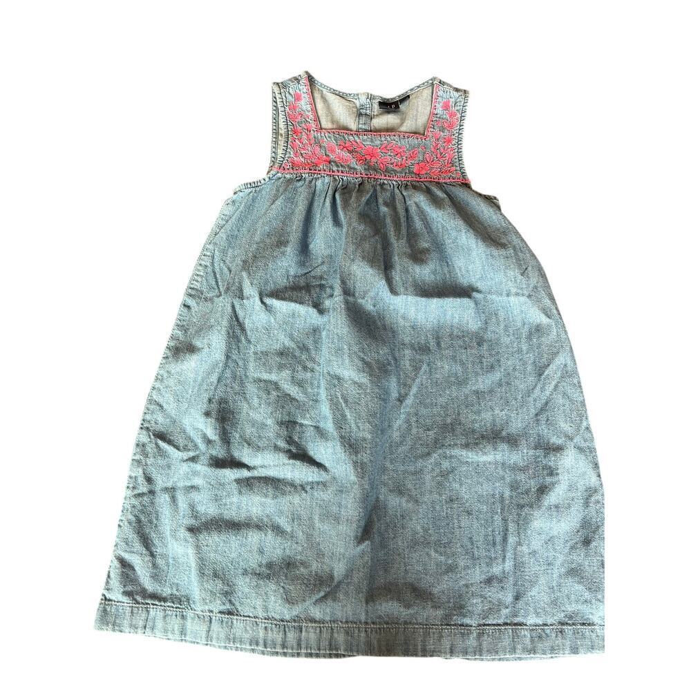 Gap Girls Denim Dress, Medium/8, Sleeveless, Embroidered, Blue/Pink, 100% Cotton